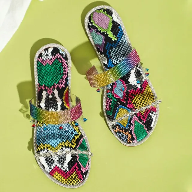 Rainbow Colored Crystal Women Slippers