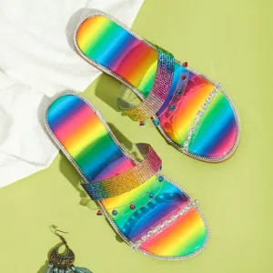 Rainbow Colored Crystal Women Slippers