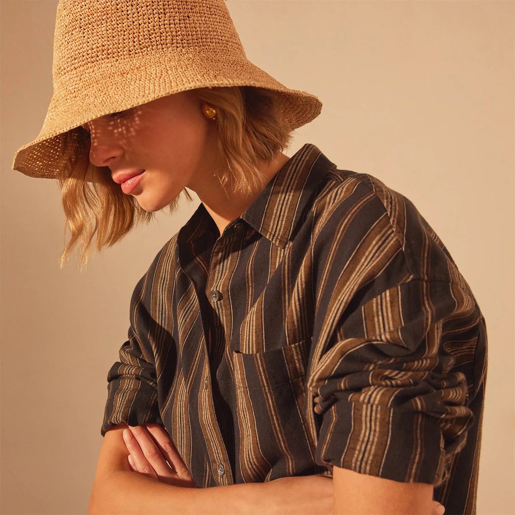Relaxed Striped Button Shirt - Black Stripe
