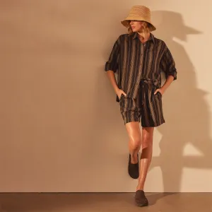 Relaxed Striped Button Shirt - Black Stripe