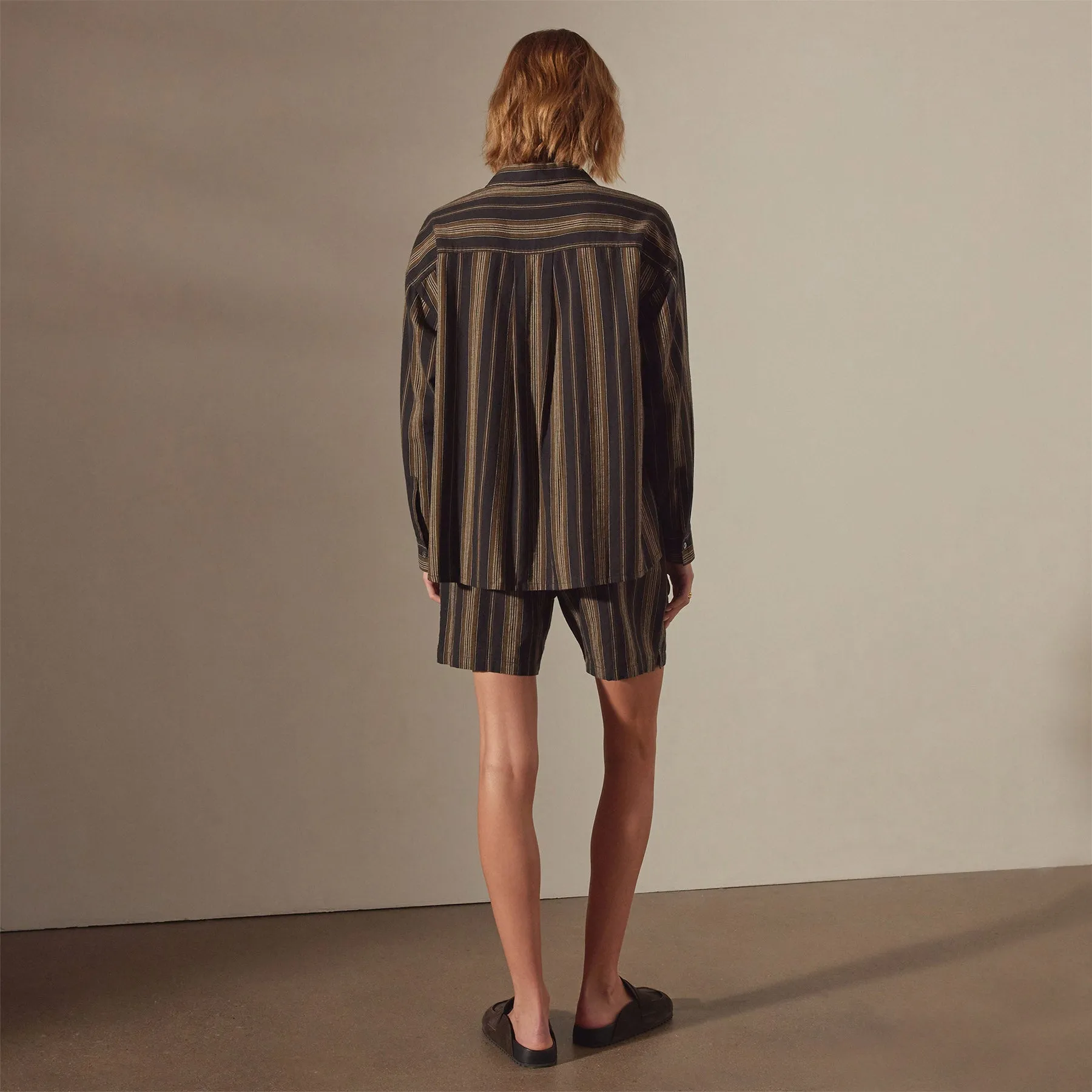 Relaxed Striped Button Shirt - Black Stripe