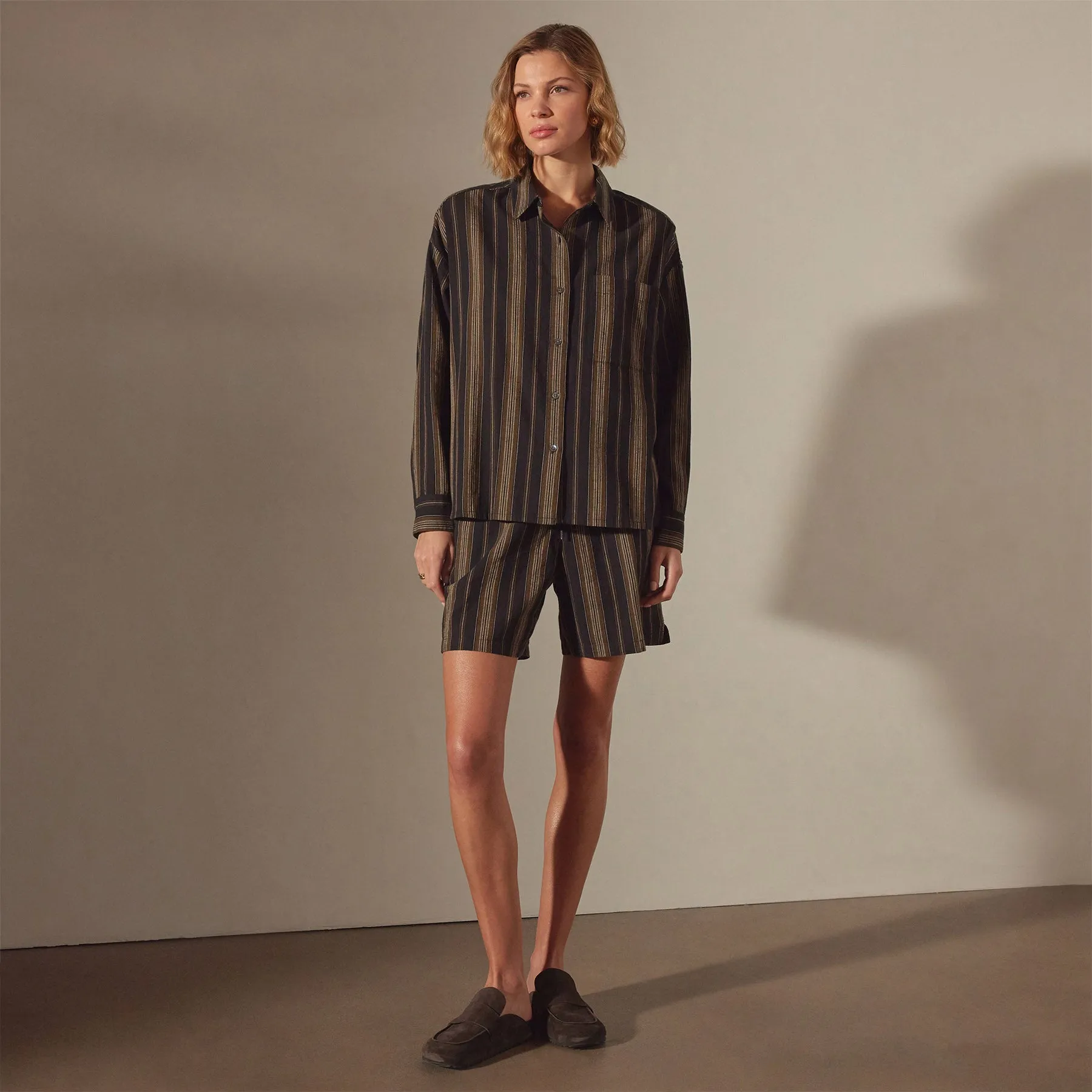 Relaxed Striped Button Shirt - Black Stripe