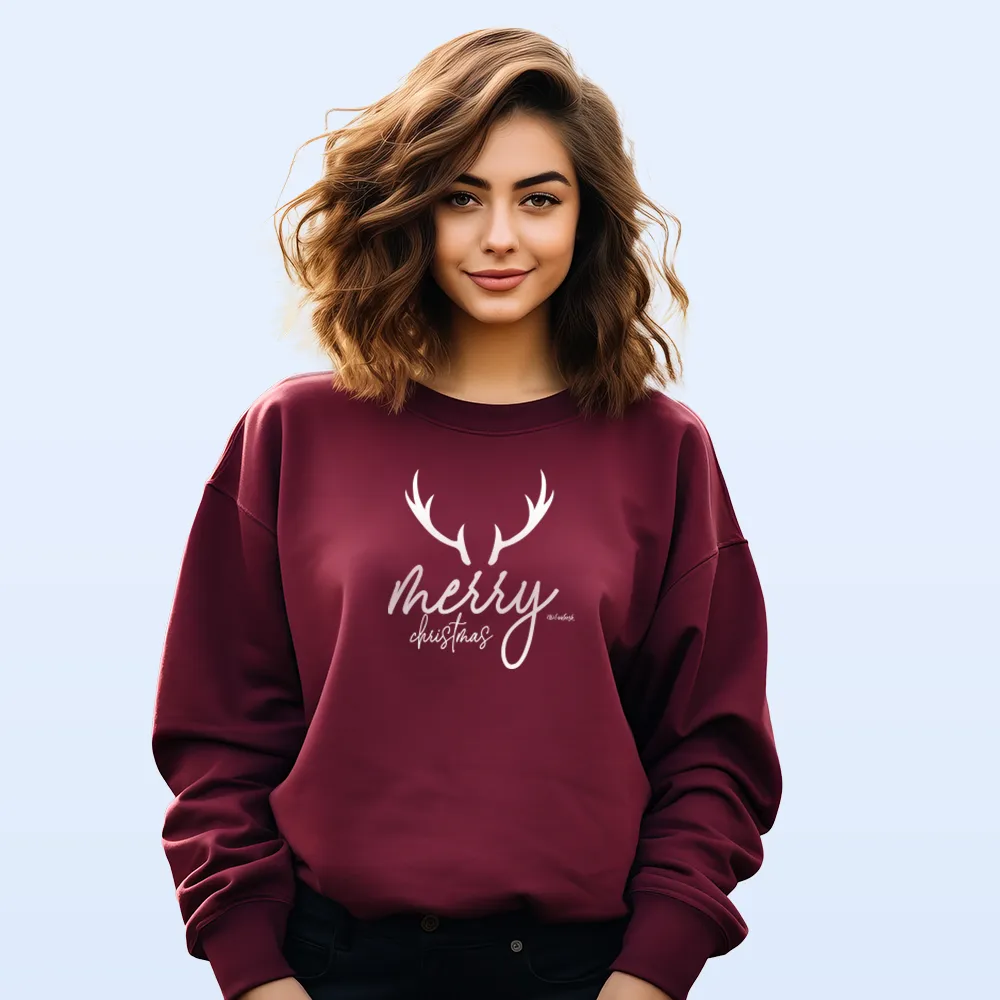 SALE "Merry Christmas Deer" Relaxed Fit Classic Crew Unisex Sweatshirt
