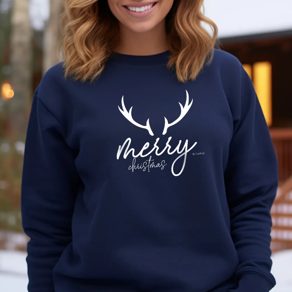 SALE "Merry Christmas Deer" Relaxed Fit Classic Crew Unisex Sweatshirt