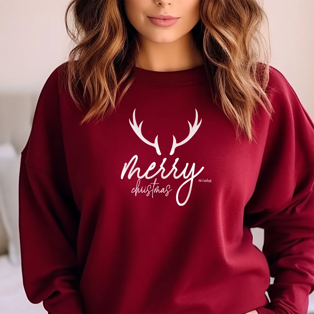 SALE "Merry Christmas Deer" Relaxed Fit Classic Crew Unisex Sweatshirt