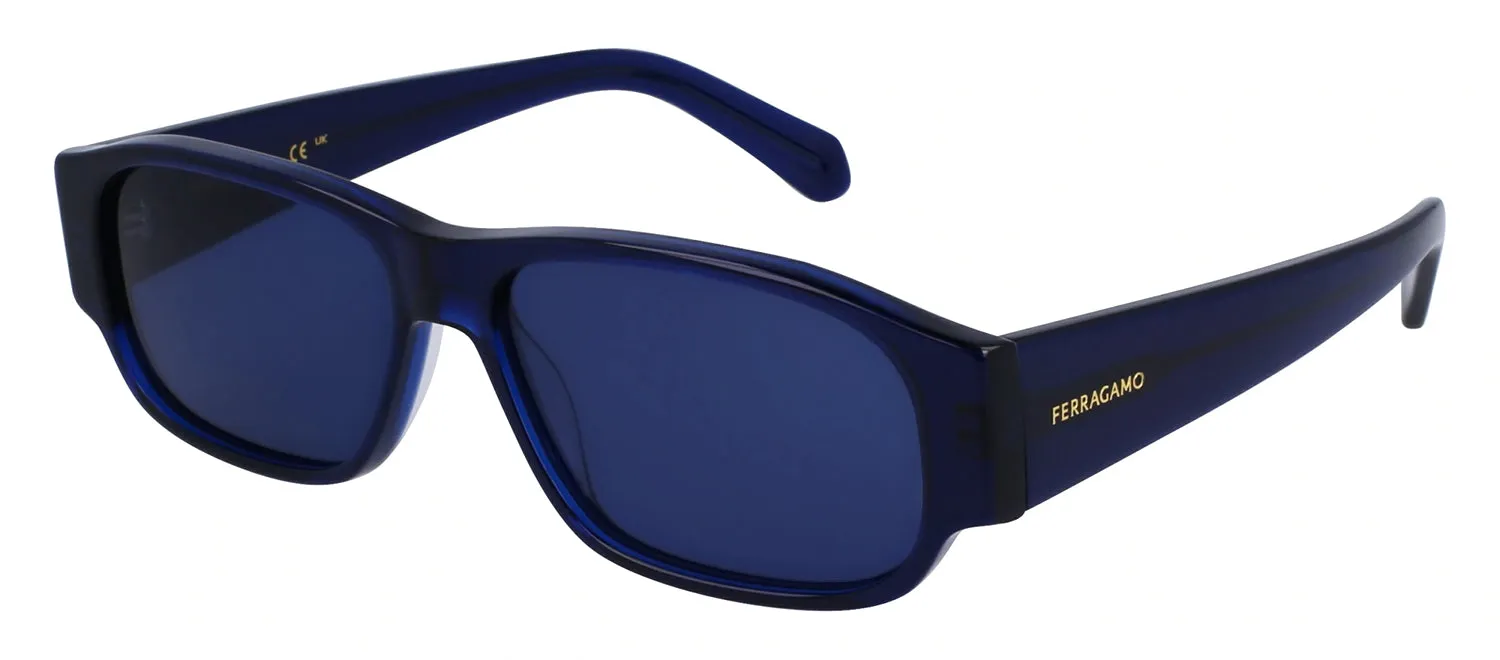 Salvatore Ferragamo SF 1109S 432 Rectangular Plastic Transparent Blue Sunglasses with Blue Lens