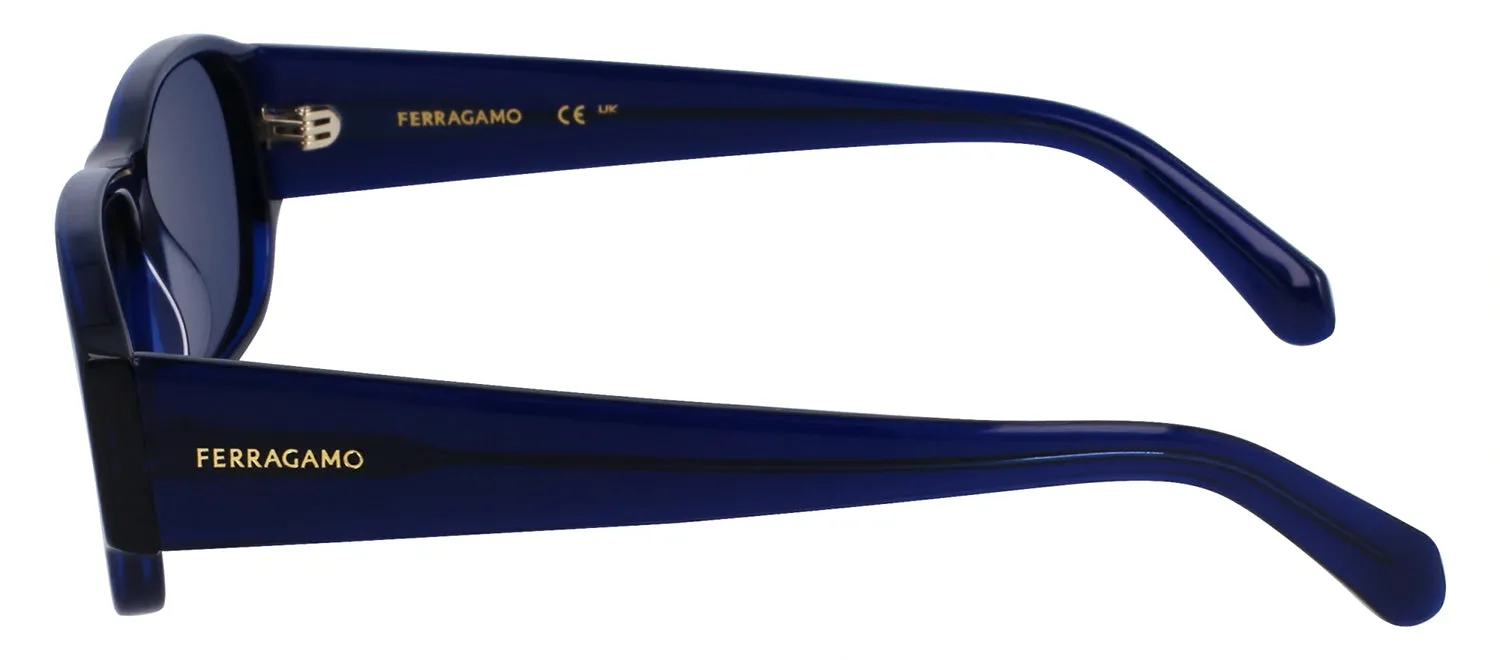 Salvatore Ferragamo SF 1109S 432 Rectangular Plastic Transparent Blue Sunglasses with Blue Lens