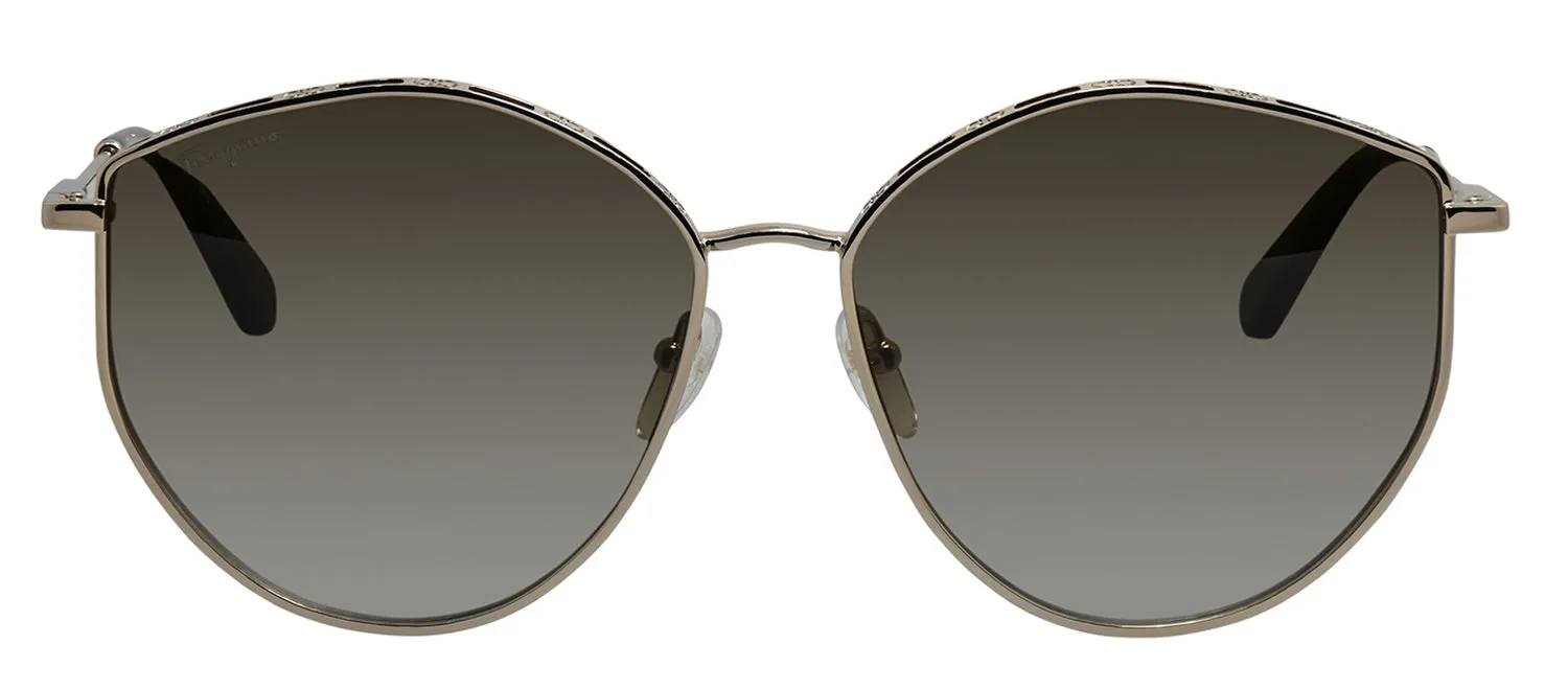 Salvatore Ferragamo SF 264S 709 Horn Metal Gold Sunglasses with Green Gradient Lens