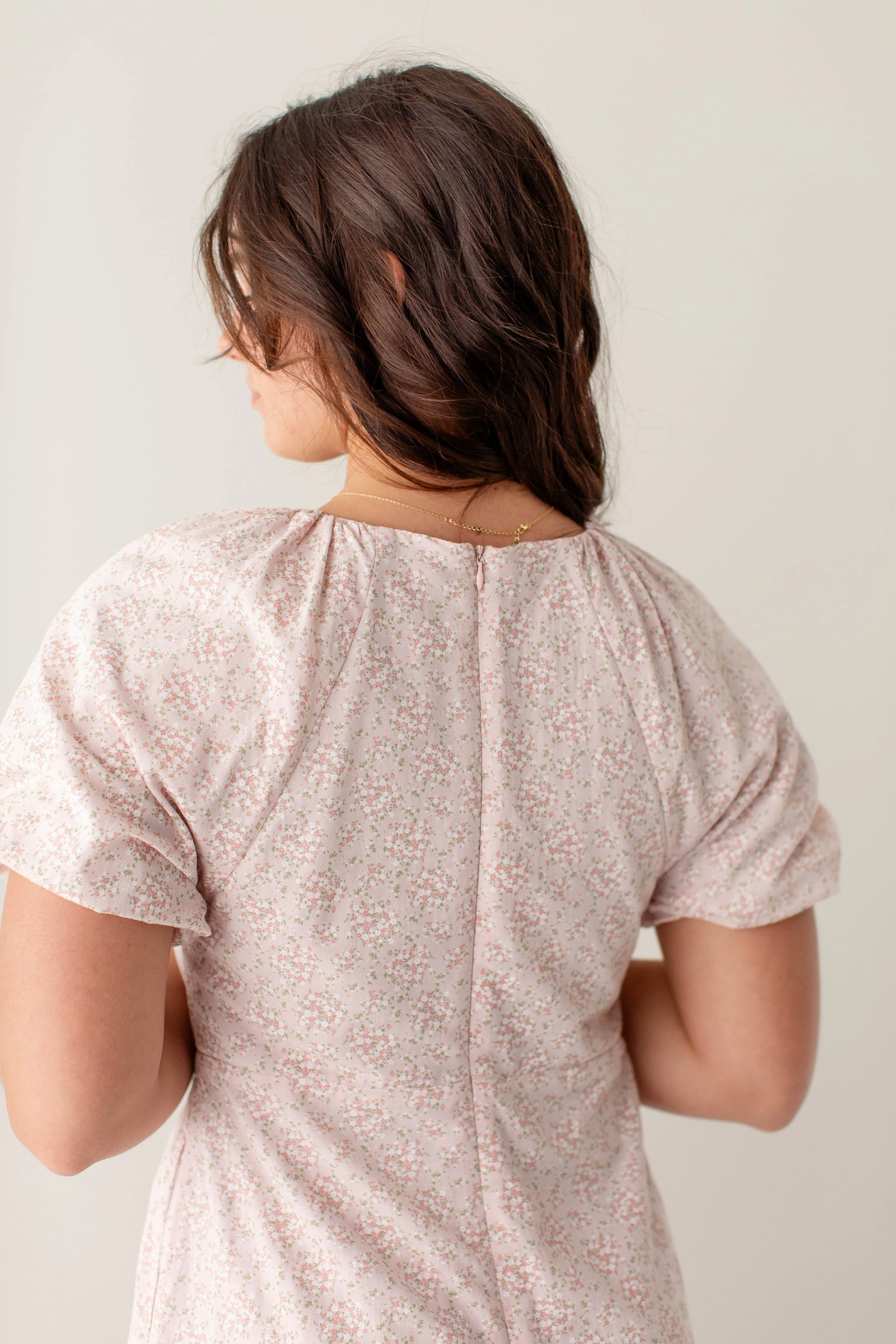 'Serenade' Floral Button Down Puff Sleeve Midi Dress