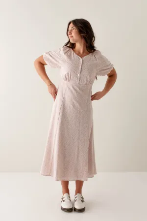 'Serenade' Floral Button Down Puff Sleeve Midi Dress