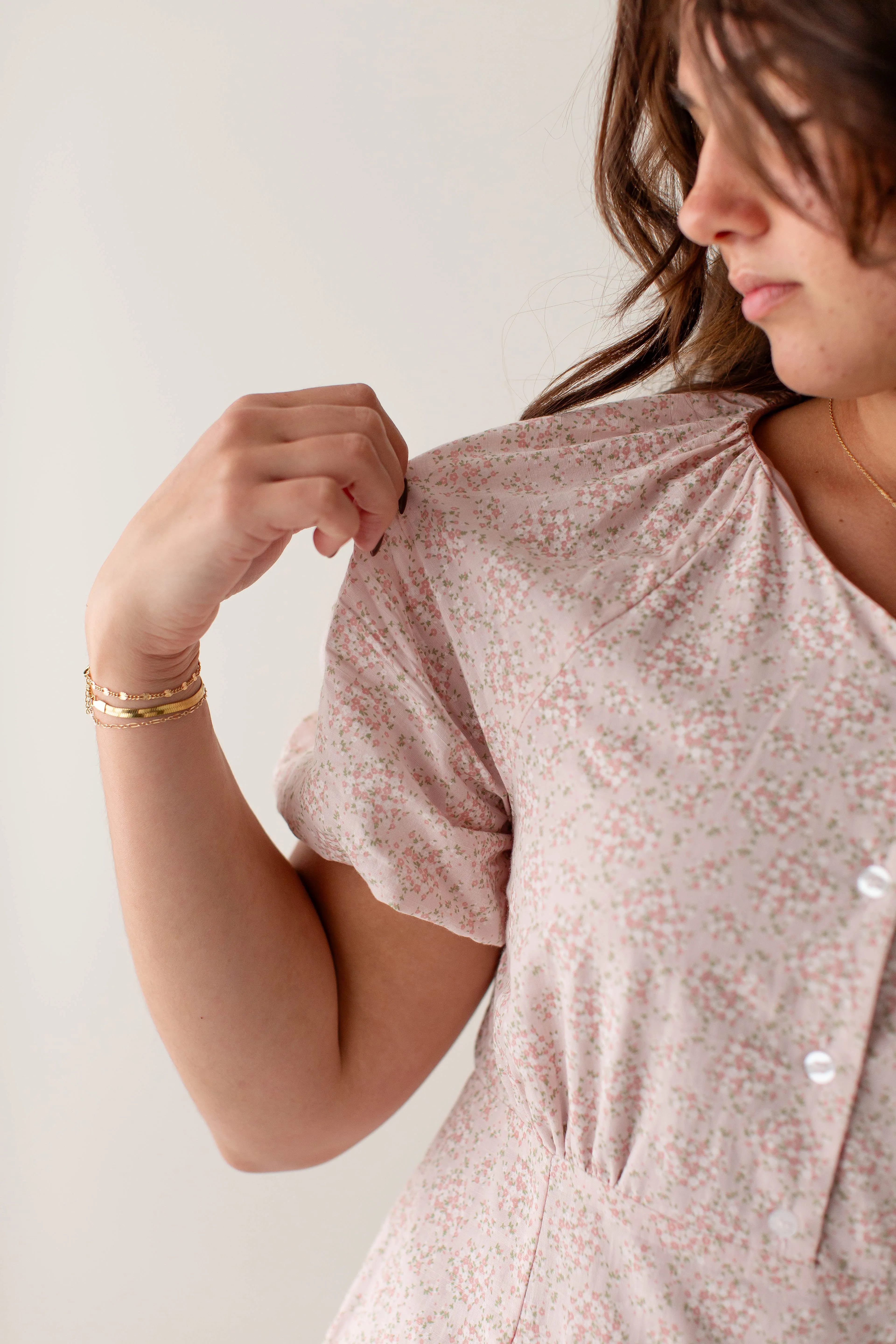 'Serenade' Floral Button Down Puff Sleeve Midi Dress