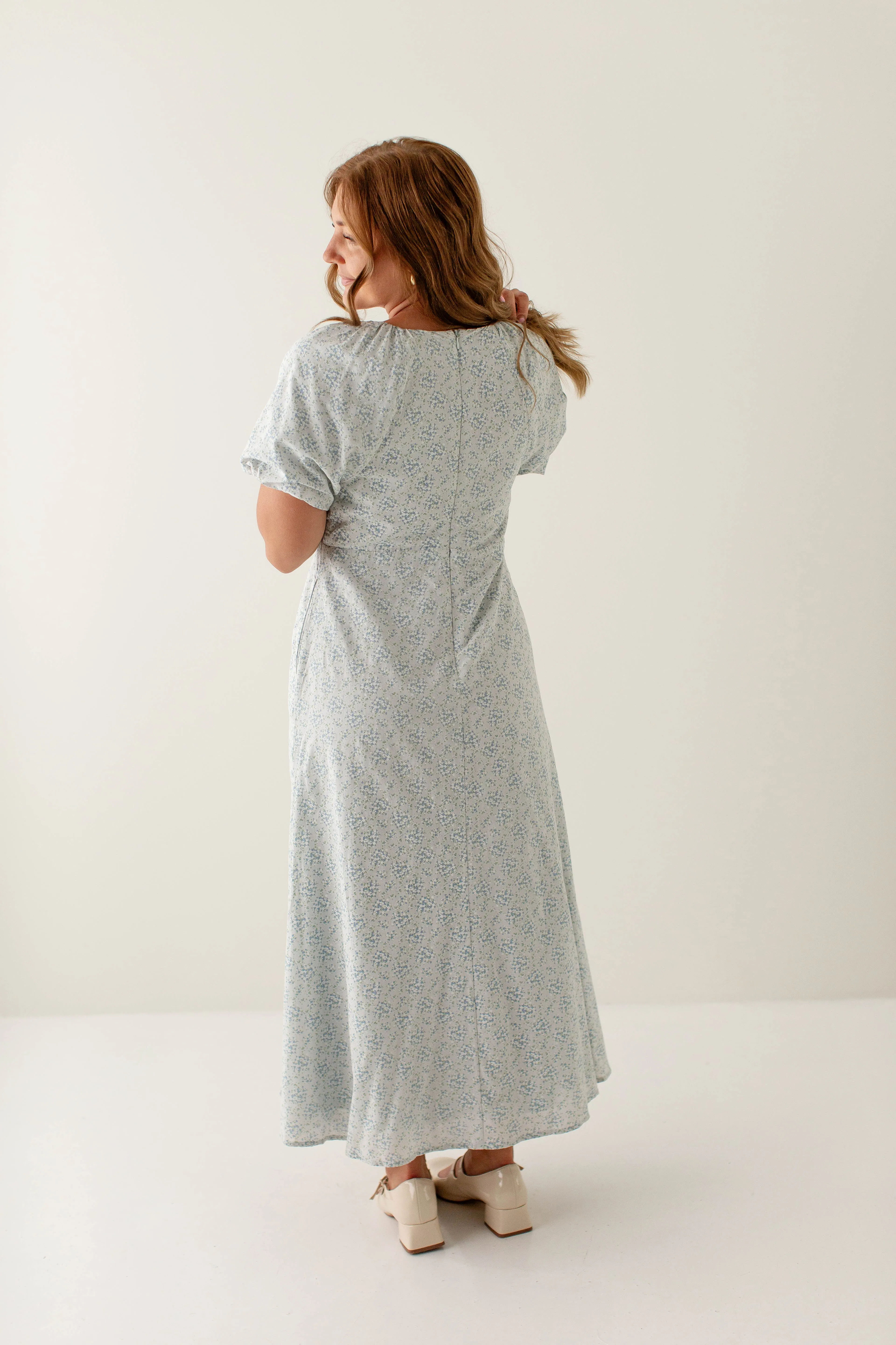 'Serenade' Floral Button Down Puff Sleeve Midi Dress