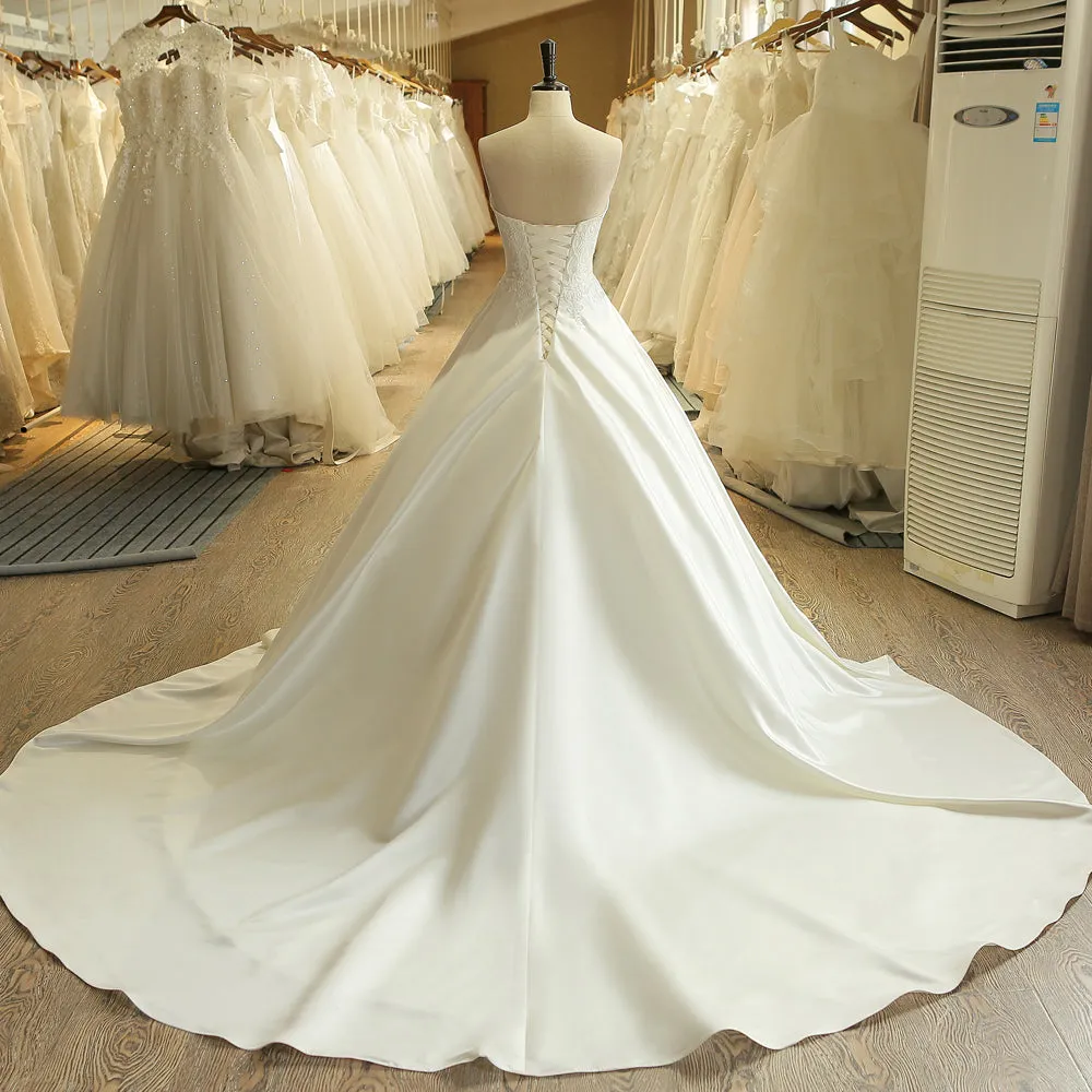 Simple Embroidery Satin Wedding Dress