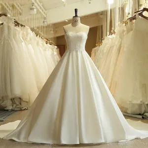 Simple Embroidery Satin Wedding Dress