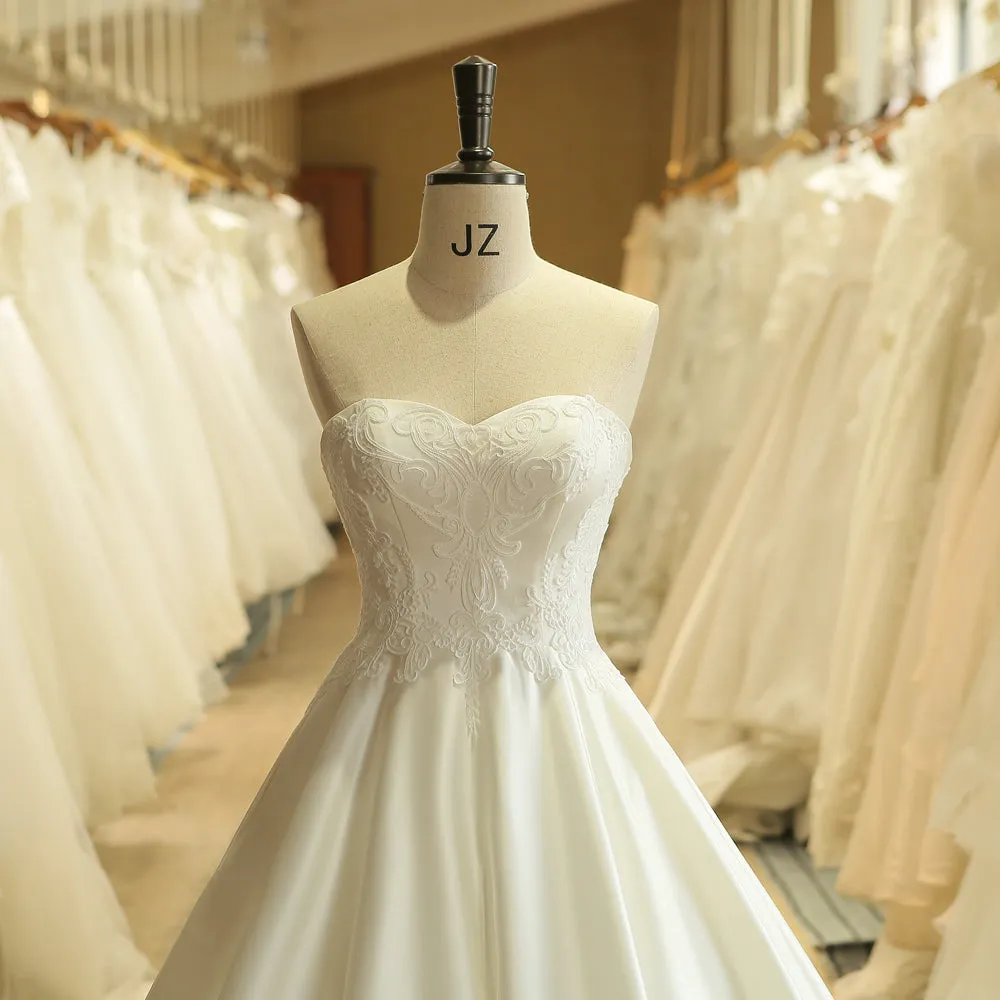Simple Embroidery Satin Wedding Dress