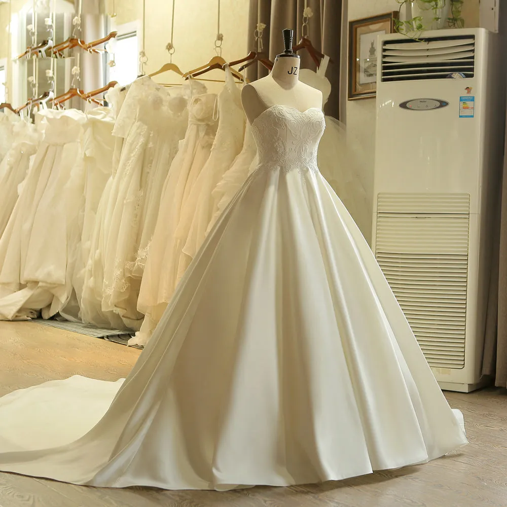 Simple Embroidery Satin Wedding Dress