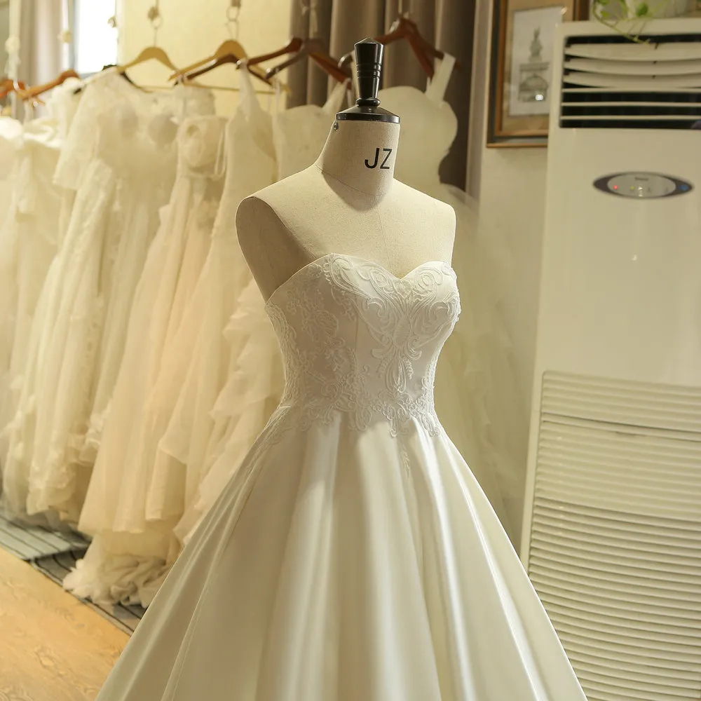 Simple Embroidery Satin Wedding Dress