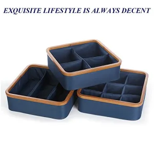 Sock Underwear Bra Organizer Bamboo Oxford Cloth Container Drawer Divider 30CM30CM9CM (Dark Blue)