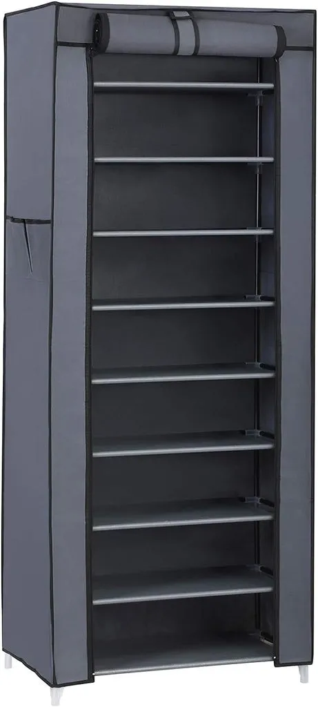 SONGMICS 9 Tier Shoe Rack for 27-35 Pairs of Shoes with Nonwoven Fabric Cover Grey