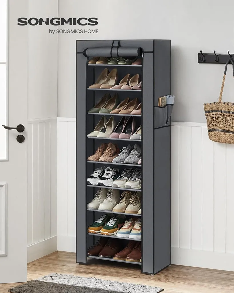 SONGMICS 9 Tier Shoe Rack for 27-35 Pairs of Shoes with Nonwoven Fabric Cover Grey