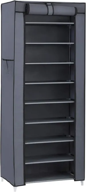 SONGMICS 9 Tier Shoe Rack for 27-35 Pairs of Shoes with Nonwoven Fabric Cover Grey