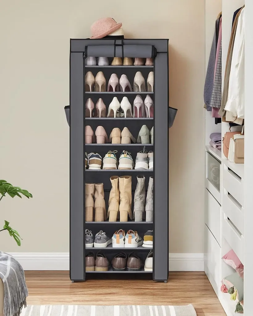 SONGMICS 9 Tier Shoe Rack for 27-35 Pairs of Shoes with Nonwoven Fabric Cover Grey