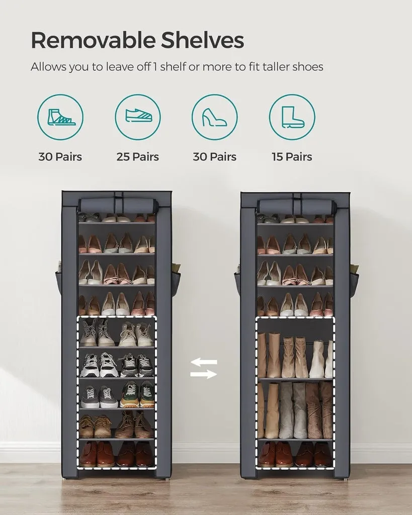 SONGMICS 9 Tier Shoe Rack for 27-35 Pairs of Shoes with Nonwoven Fabric Cover Grey