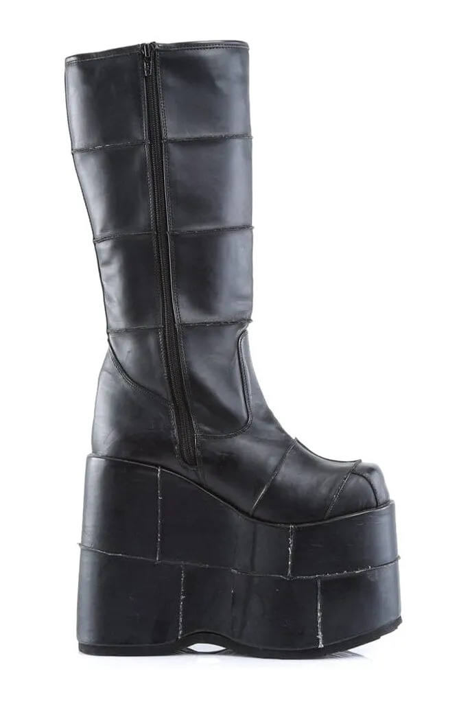 STACK-301 Black Vegan Leather Knee Boot