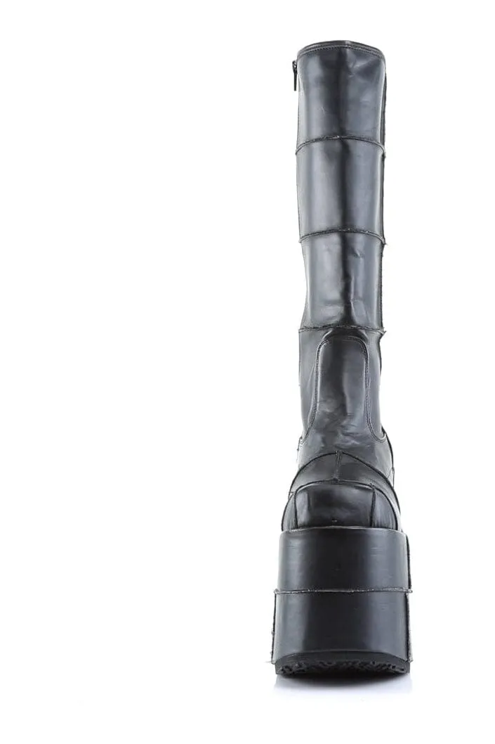 STACK-301 Black Vegan Leather Knee Boot