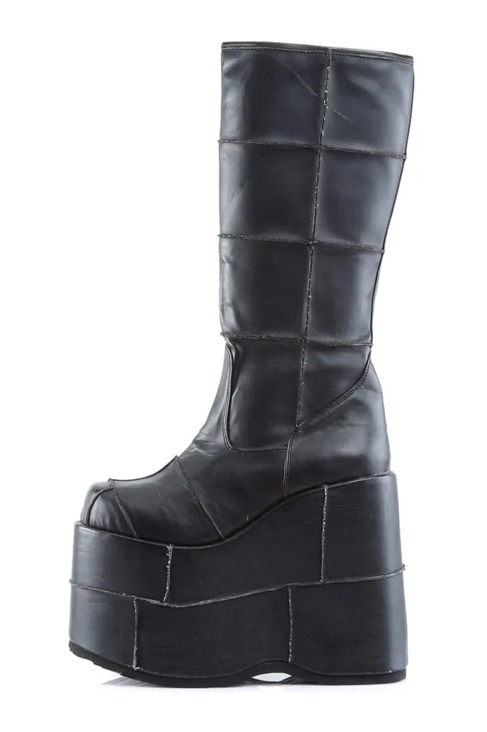 STACK-301 Black Vegan Leather Knee Boot