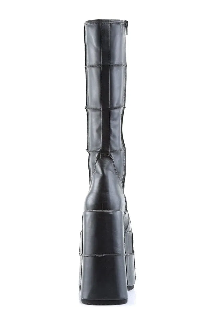 STACK-301 Black Vegan Leather Knee Boot