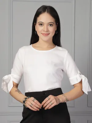 Style Quotient Women White Regular Fit Formal Rayon Top