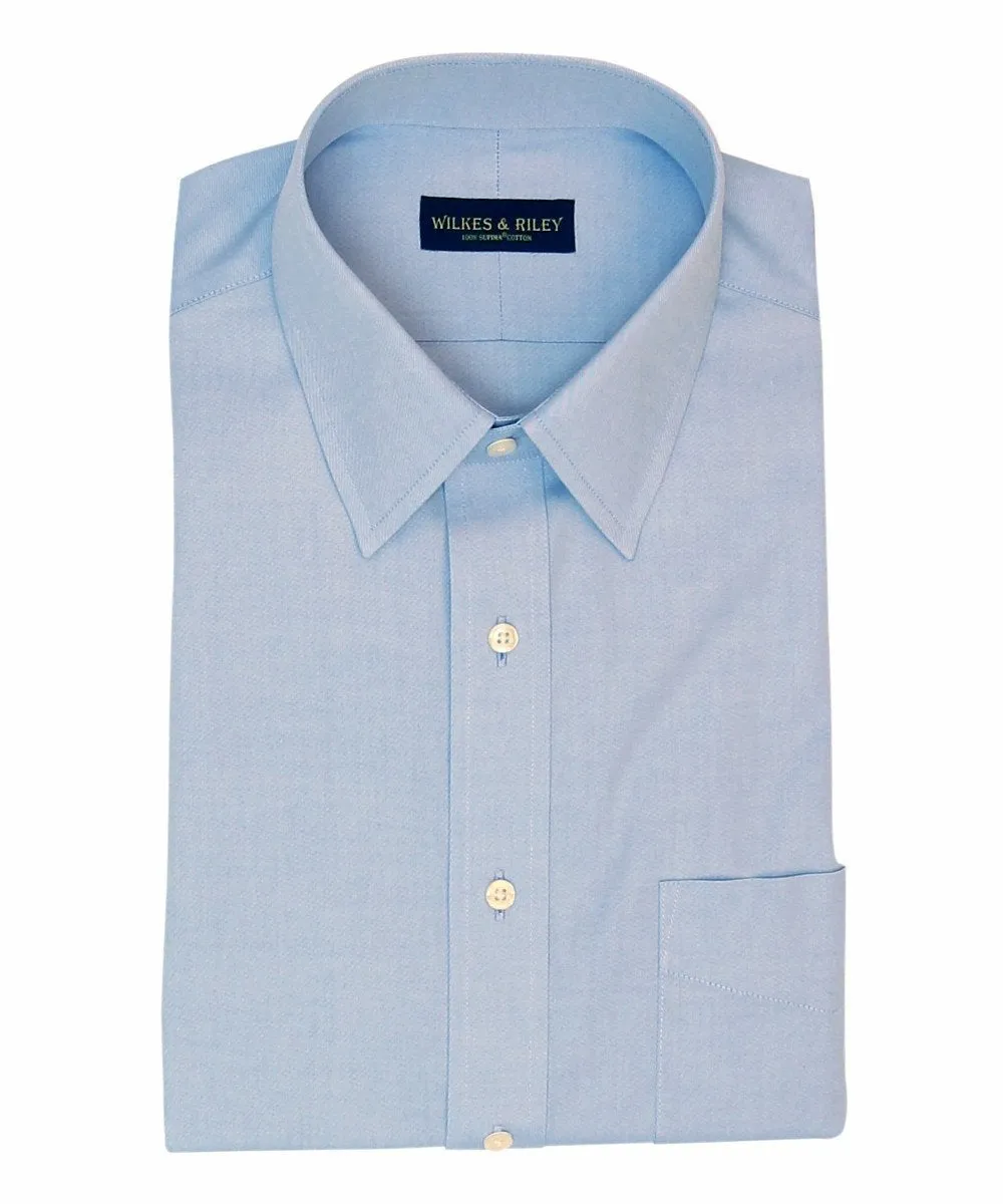 Tailored Fit Blue Solid Point Collar Non-Iron Pinpoint Oxford Dress Shirt