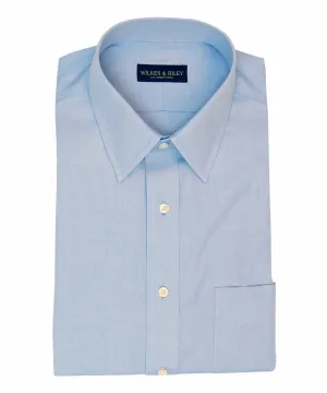 Tailored Fit Blue Solid Point Collar Non-Iron Pinpoint Oxford Dress Shirt