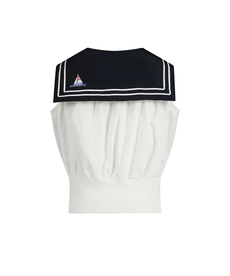 UTG x LE SONNET Lovely Marine Blouse - White