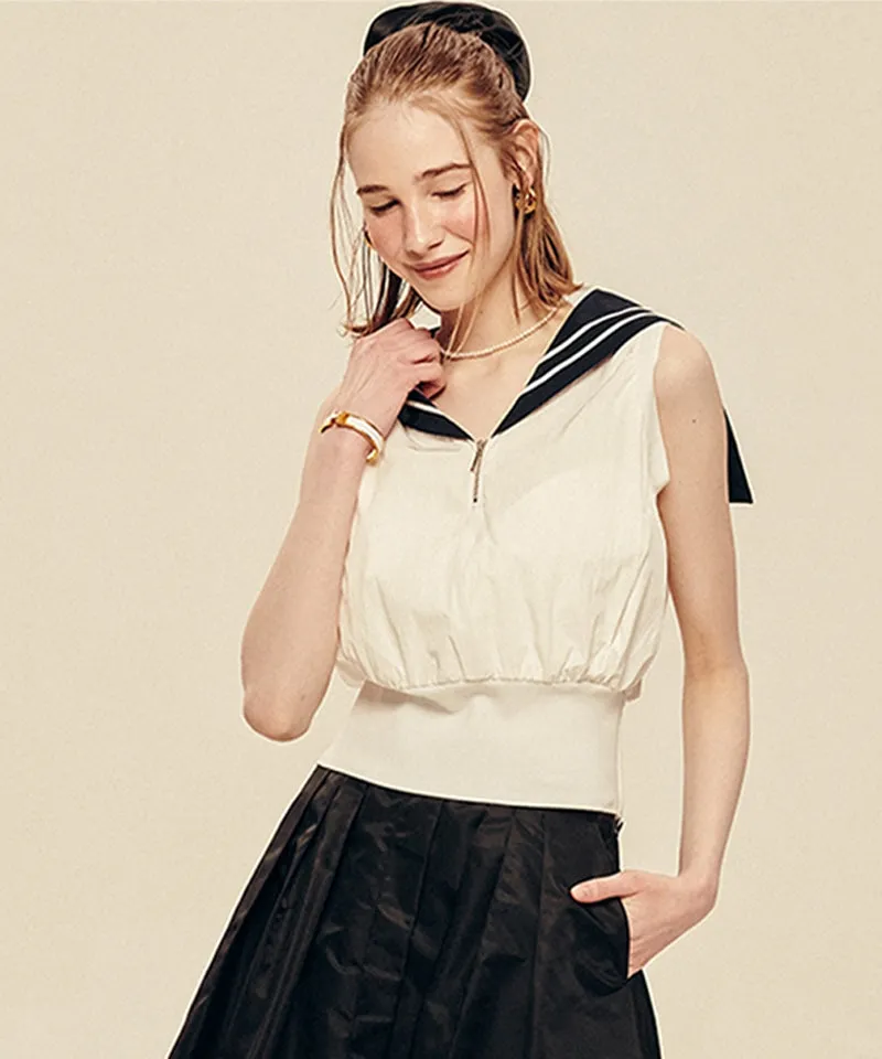 UTG x LE SONNET Lovely Marine Blouse - White