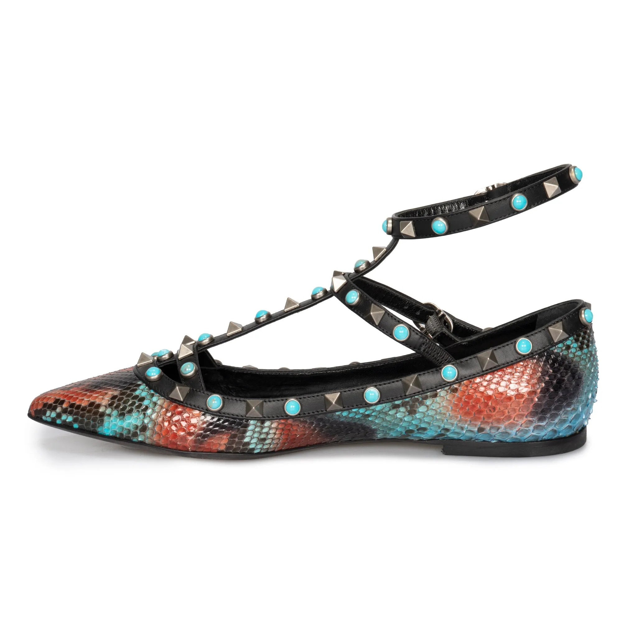 Valentino Rockstud T-Strap Flat Multicolored