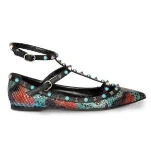 Valentino Rockstud T-Strap Flat Multicolored