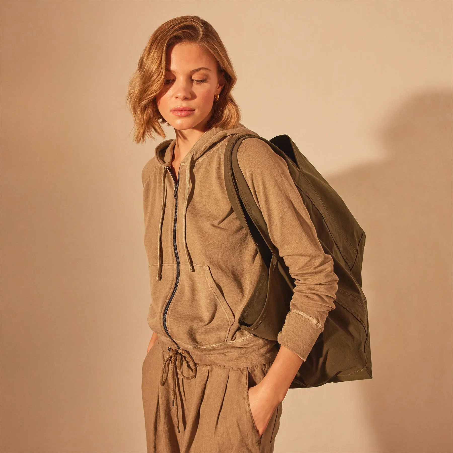 Vintage French Terry Zip Up Hoodie - Cashew Pigment