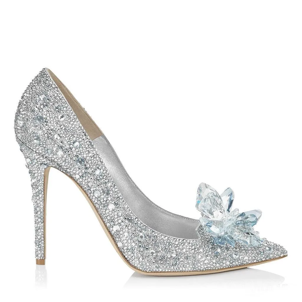 Wedding Shoes Woman Wedding Dress Bride Shoe Silver High-heeled Shoes Woman Fine With Princess Rhinestone