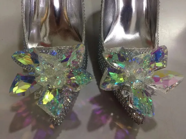 Wedding Shoes Woman Wedding Dress Bride Shoe Silver High-heeled Shoes Woman Fine With Princess Rhinestone