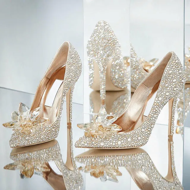 Wedding Shoes Woman Wedding Dress Bride Shoe Silver High-heeled Shoes Woman Fine With Princess Rhinestone