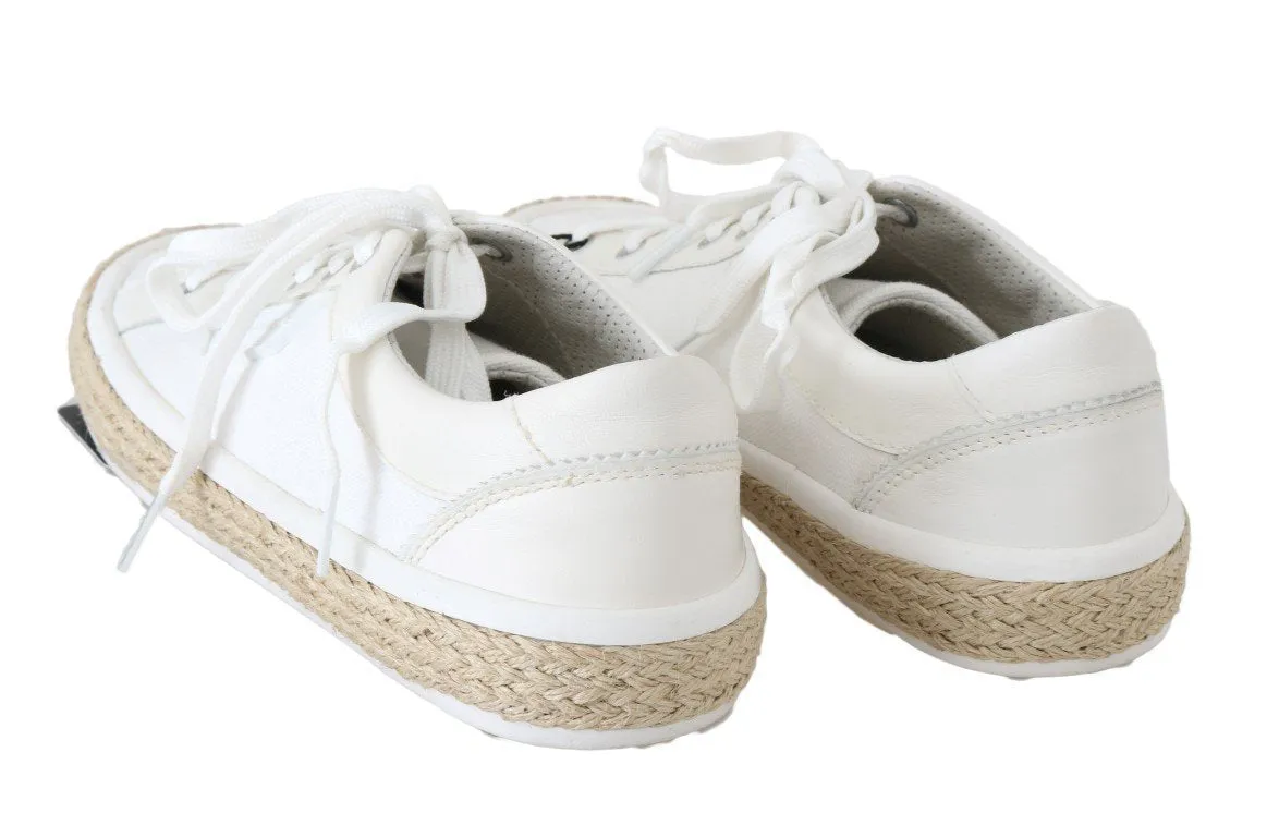 White Leather Cotton Sneakers