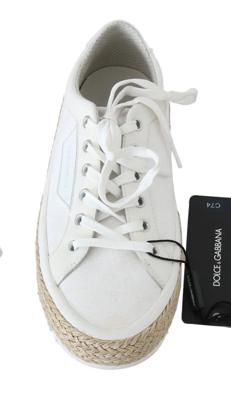 White Leather Cotton Sneakers
