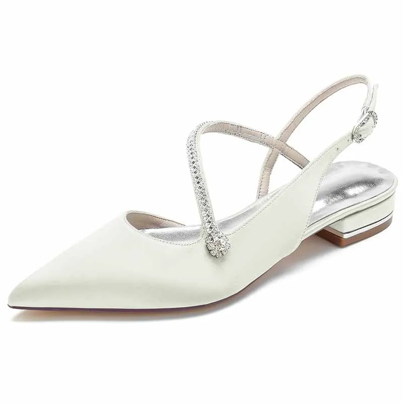 Women hand-made flat heel pointed toe party wedding shoes with rhinestones