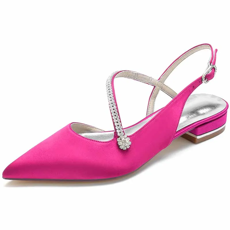 Women hand-made flat heel pointed toe party wedding shoes with rhinestones