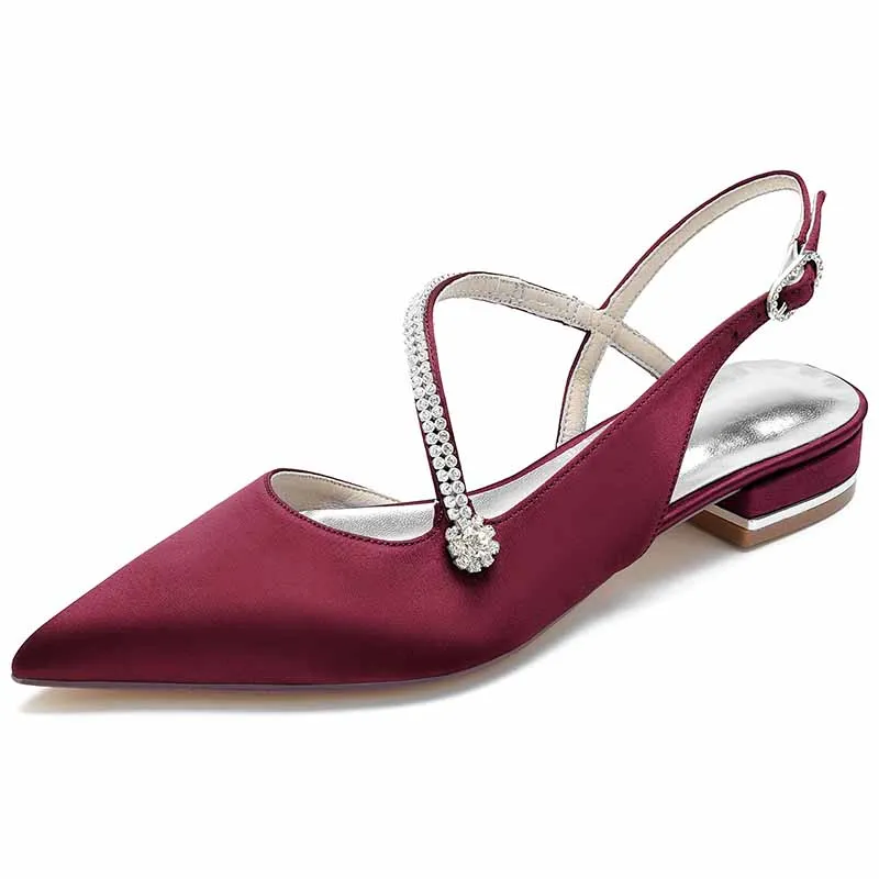 Women hand-made flat heel pointed toe party wedding shoes with rhinestones