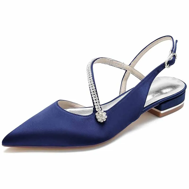 Women hand-made flat heel pointed toe party wedding shoes with rhinestones