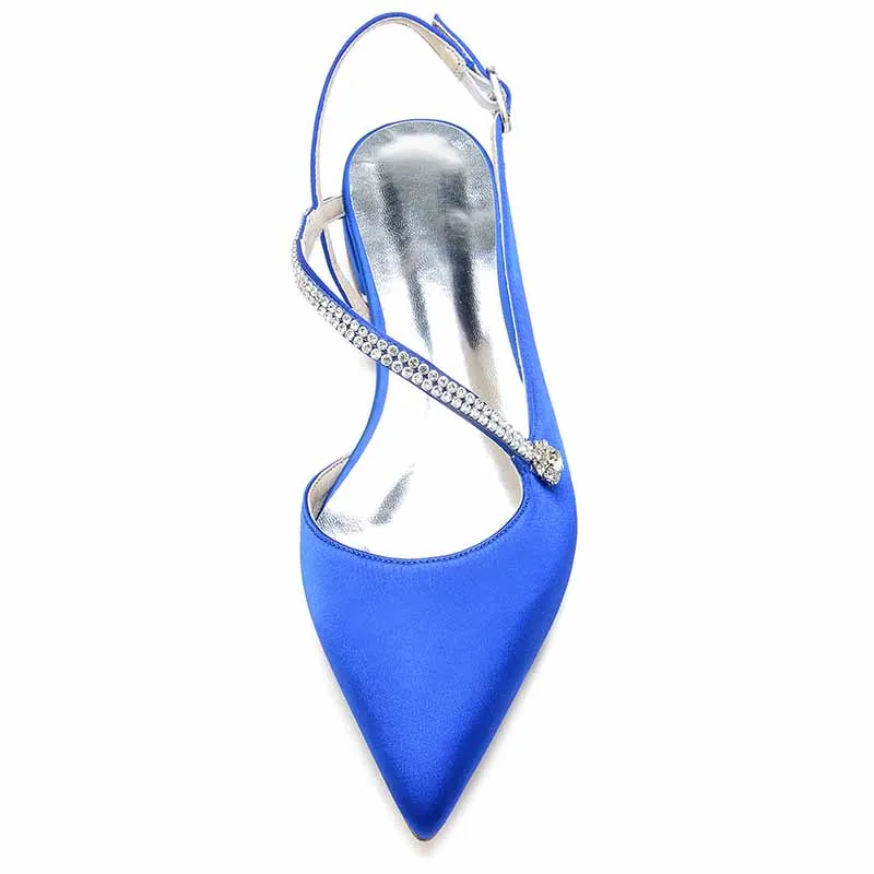 Women hand-made flat heel pointed toe party wedding shoes with rhinestones