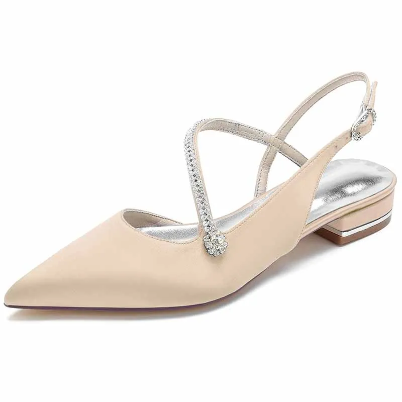 Women hand-made flat heel pointed toe party wedding shoes with rhinestones